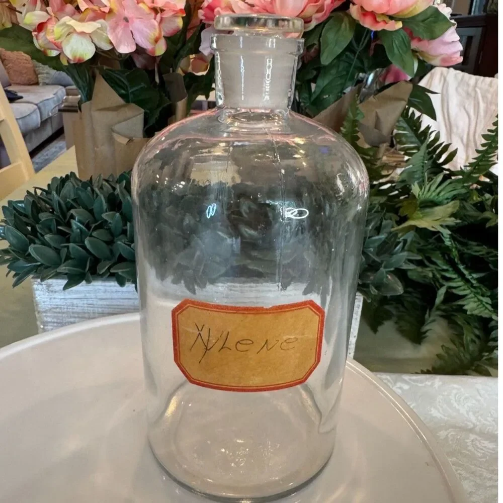 Vintage glass apothecary bottle, pharmacy bottle with stopper